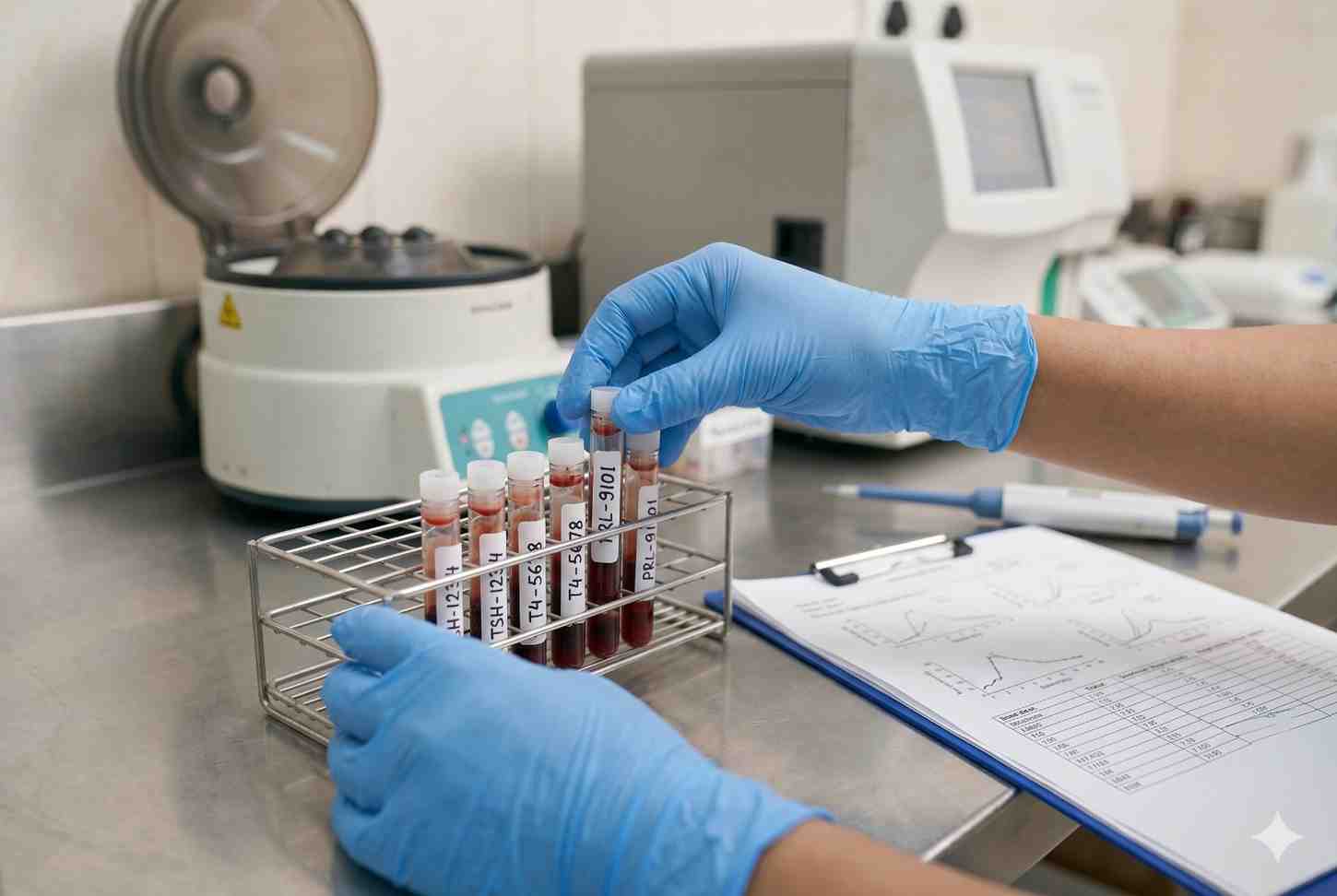 A person handling blood samples