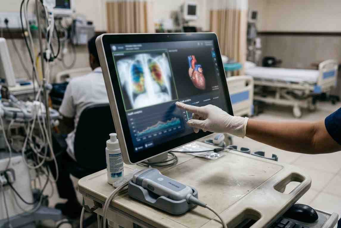 Doctor checking results on computer