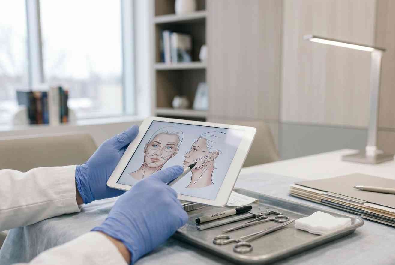 A doctor looking at tablet