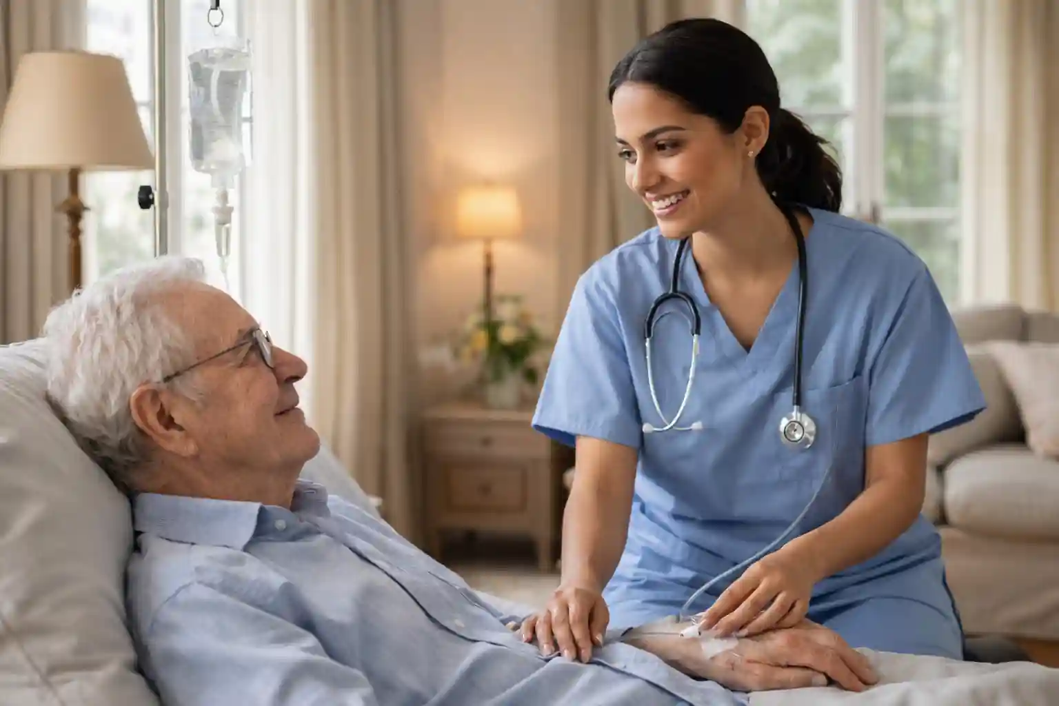 Elderly patient receiving compassionate homecare